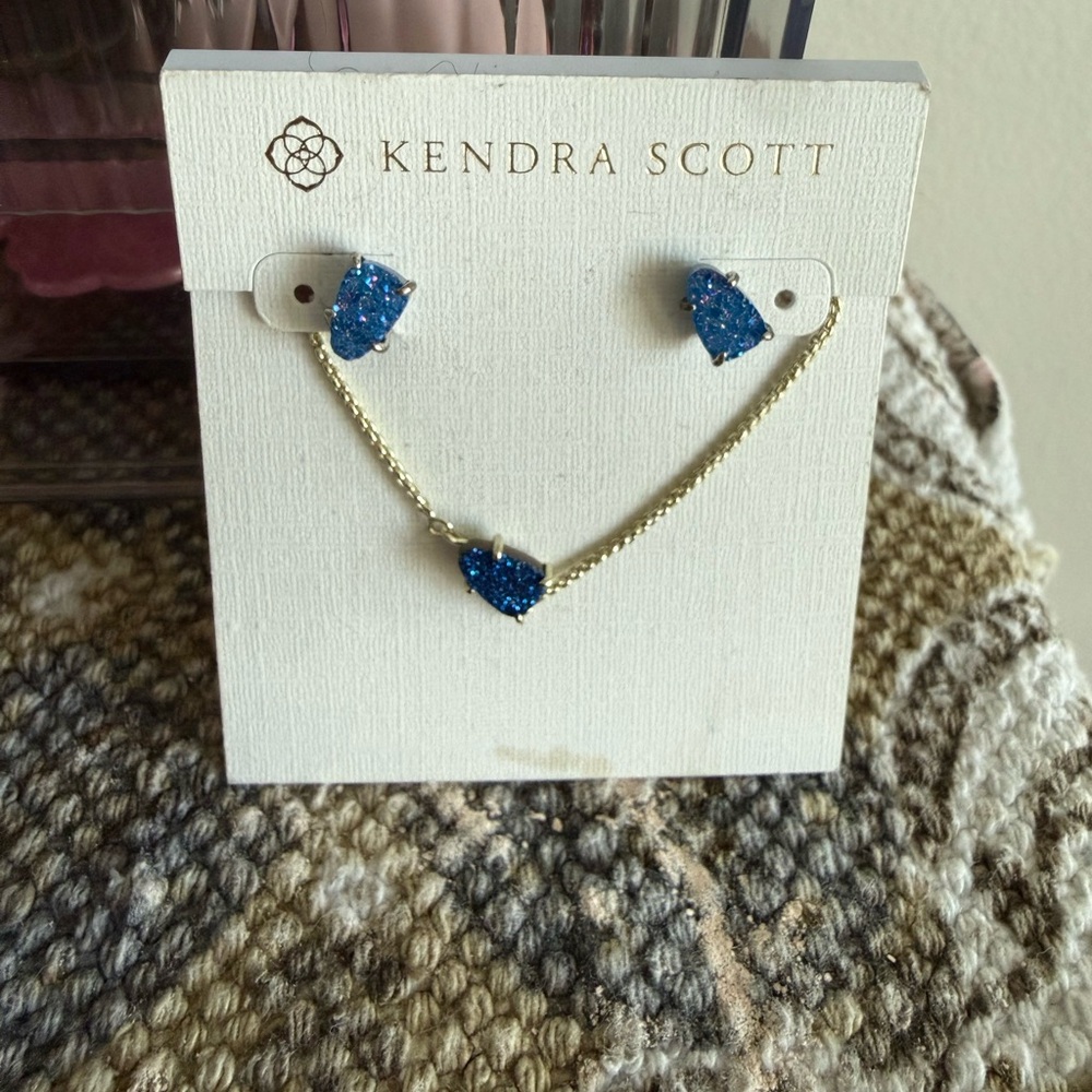 Kendra Scott Blue and Gold Necklace and Earring Set
